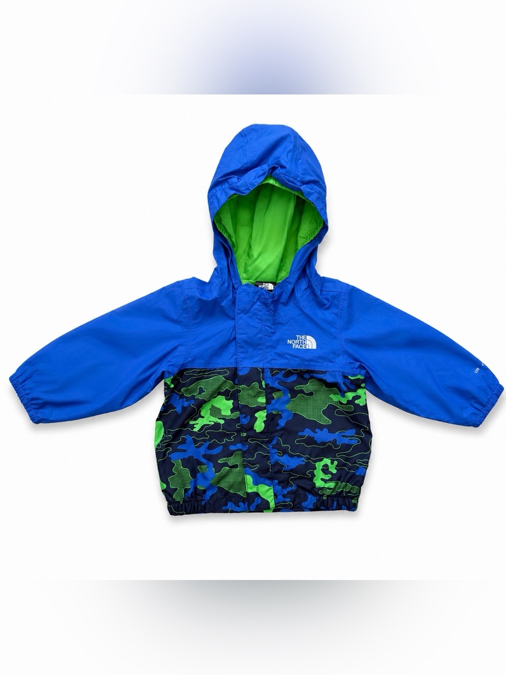 The North Face Royal Blue Hooded Jacket with Green Camo Panels